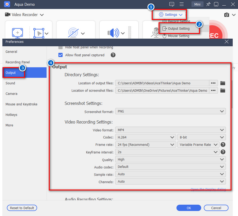 ad output settings