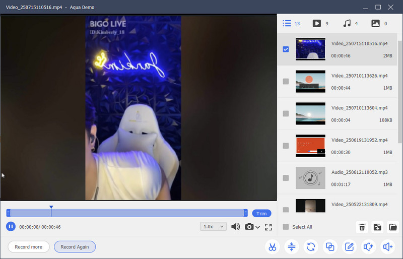 locate and preview the recorded bigo live