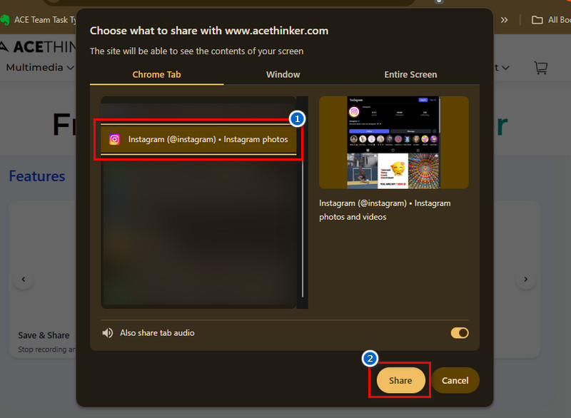 select instagram tab