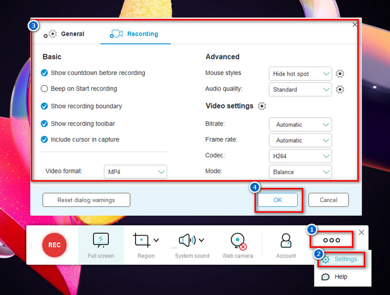 customize the recording settings