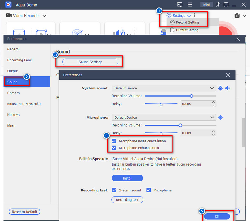 enable microphone noise cancellation on settings