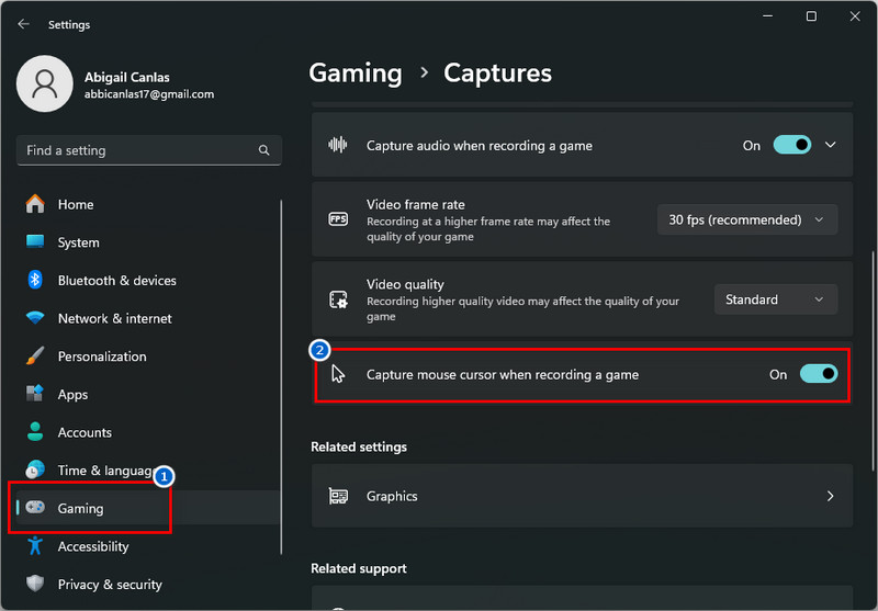hide cursor on xbox game bar on computer settings
