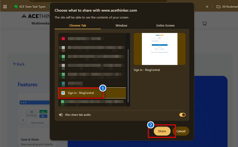 select ringcentral window to share