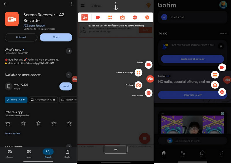 record botim calls on android using az recorder
