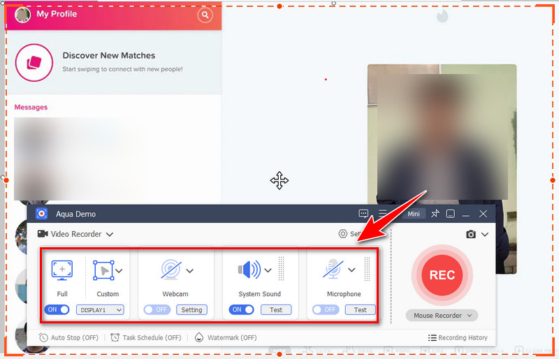 adjust the recording area