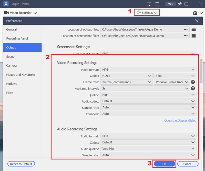 configure recording settings
