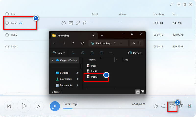 stop the audio recording and locate the file