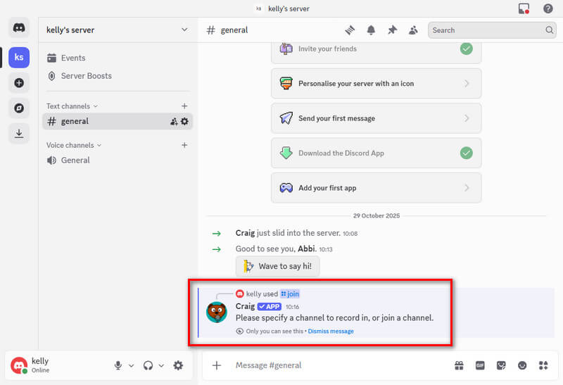 send ‘join and select a discord channel to start recording