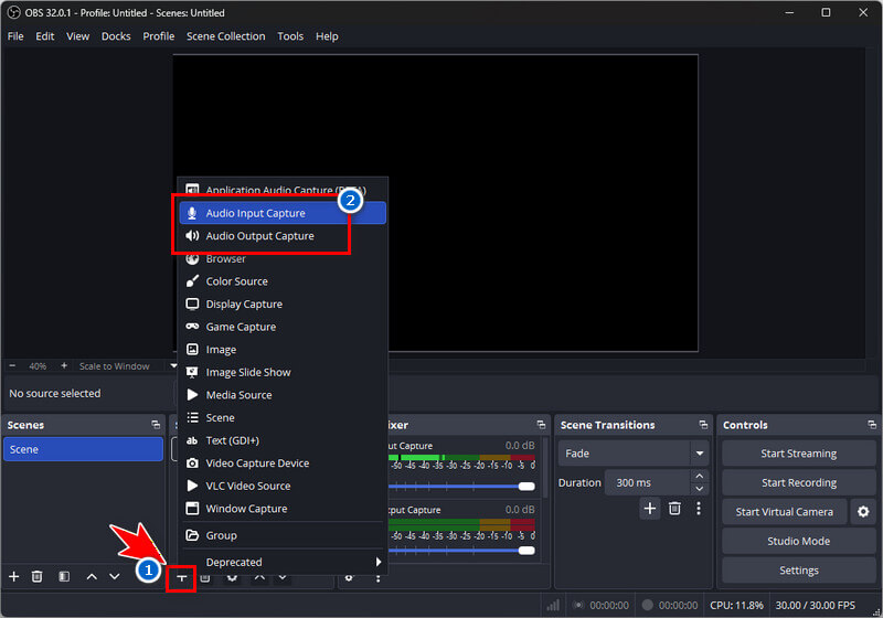 go to audio input and output capture
