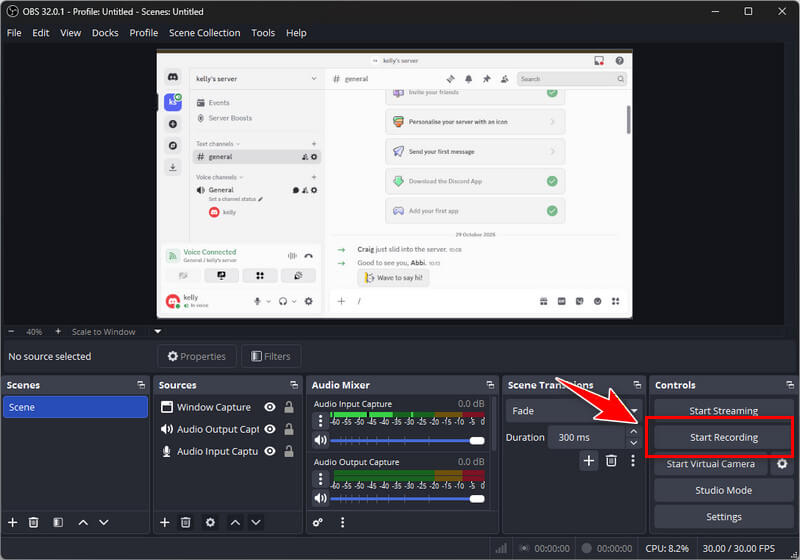 start and stop recording audio on discord