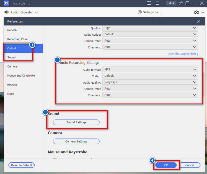 modify the output audio and sound settings