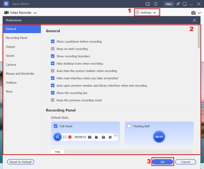 modify settings