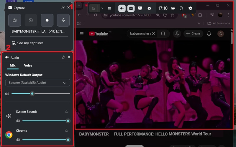 open app or window and modify audio on game bar