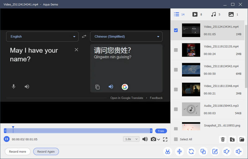 preview the recorded translation