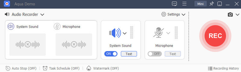 aqua demo audio recorder interface