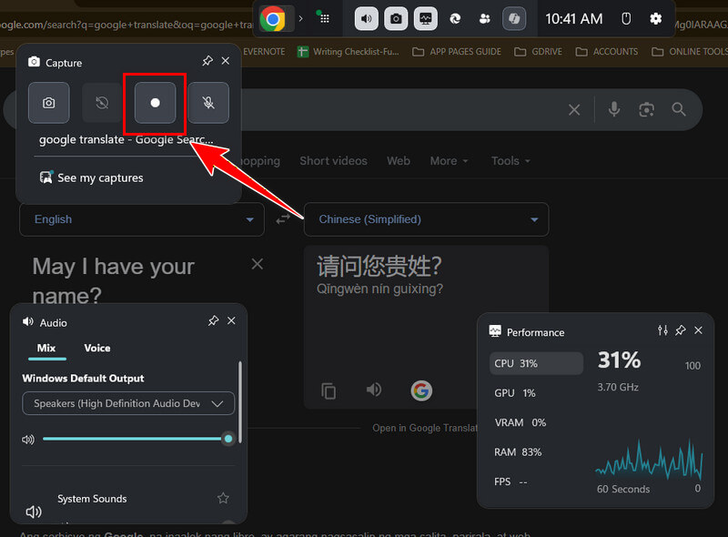 launch xbox recorder and start recording