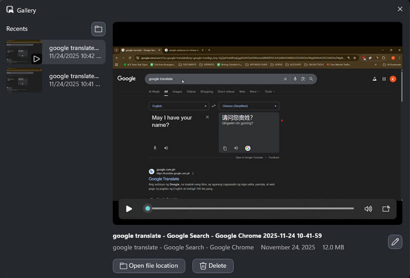 stop and preview the recorded translation